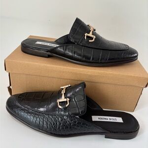 Steve Madden Kandi Black Croc-Patterned Mules Men’s 12 Classic Leather Slip On